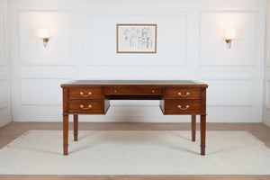 York Grande 160x80 Cedar - klassischer englischer Schreibtisch - Mahagoni - grünes Leder