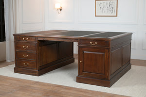 Regent 200x150 Walnoot, partnerdesk, klassiek Engels bureau, massief mahoniehout