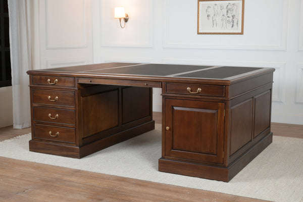 Regent 200x150 Walnoot, partnerdesk, klassiek Engels bureau, massief mahoniehout