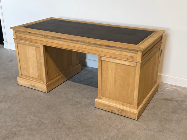 Vintage bureau, klassiek Engels bureau, eikenhout, bruin leer