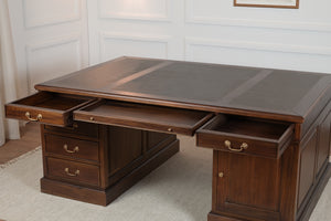 Regent 180x120 Walnoot, Partnerdesk, klassiek Engels bureau, massief mahoniehout