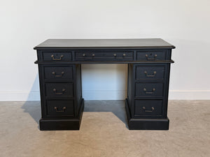 Vintage bureau, partnerdesk, klassiek Engels bureau, mahoniehout , zwart, 714