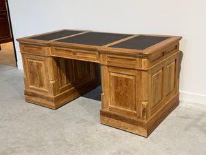 Vintage bureau, klassiek Engels bureau, teakhout, bruin leer, 690