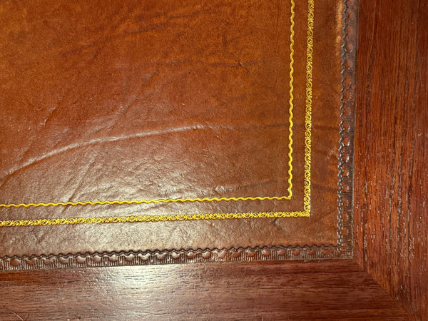 Bureau vintage, bureau anglais classique, bois de cerisier, cuir orange, 654