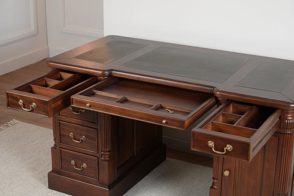 Säule 140x70 Mahagoni, klassischer englischer Schreibtisch, massives Mahagoni