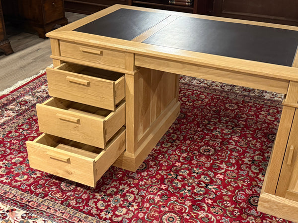 Bureau vintage, bureau anglais classique, chêne, cuir marron, 693