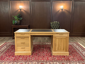 Bureau vintage, bureau anglais classique, chêne, cuir marron, 693