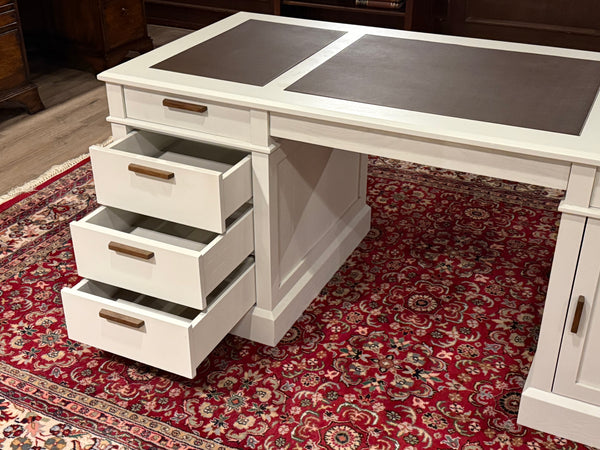 Bureau vintage, style anglais classique, chêne, cuir marron, 694