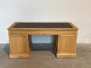 Vintage bureau, klassiek Engels bureau, eikenhout, bruin leer