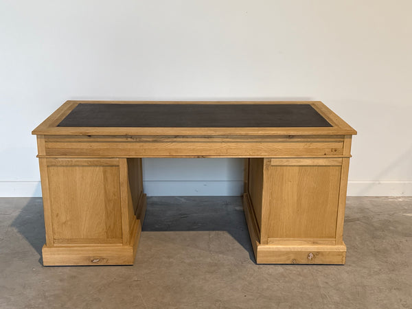 Vintage bureau, klassiek Engels bureau, eikenhout, bruin leer