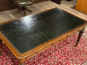 Bureau vintage, bureau anglais ancien, chêne, cuir vert, 686