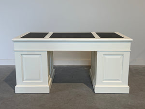 Vintage bureau, wit, klassiek Engels bureau, mahoniehout, zwart leer, 704