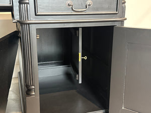 Vintage bureau, zwart, klassiek Engels bureau, mahoniehout, zwart leer, 705