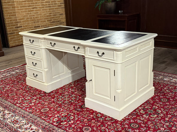 Vintage bureau, wit, klassiek Engels bureau, partnerdesk, 604