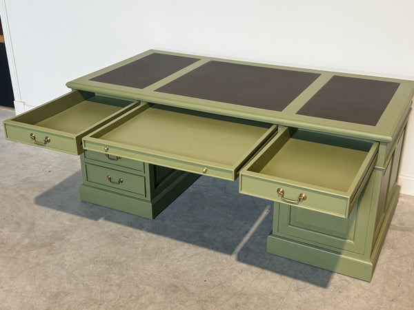 Vintage bureau, klassiek Engels bureau, mahoniehout, bruin leer, 710