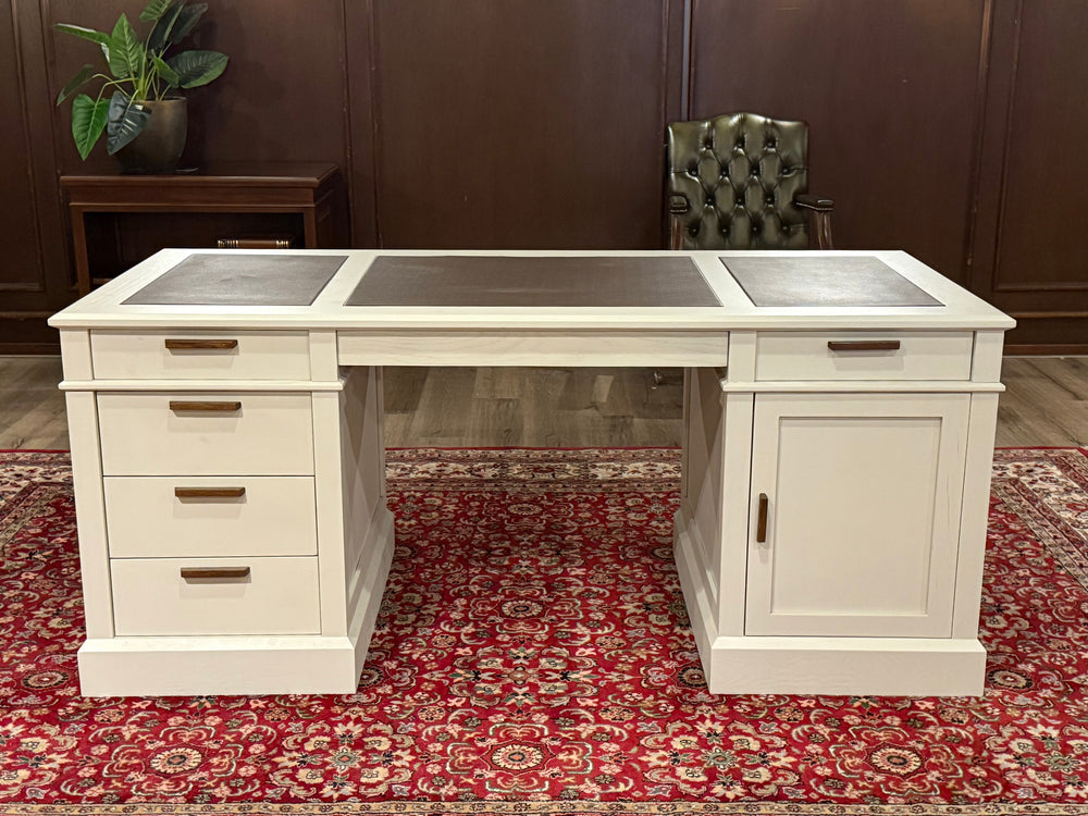 Bureau vintage, style anglais classique, chêne, cuir marron, 694