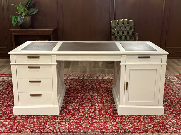 Bureau vintage, style anglais classique, chêne, cuir marron, 694