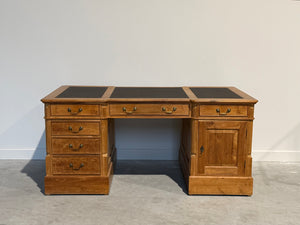 Vintage bureau, klassiek Engels bureau, teakhout, bruin leer, 690