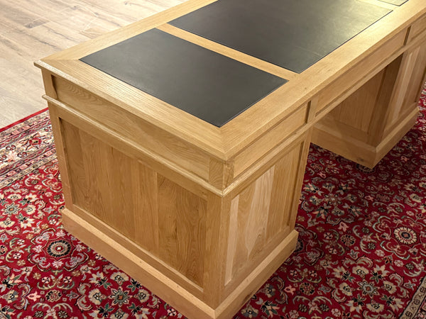 Bureau vintage, bureau anglais classique, chêne, cuir marron, 693