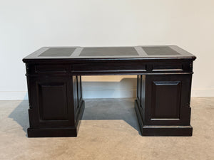 Vintage bureau, donker kers, klassiek Engels bureau, mahoniehout, zwart leer, 705