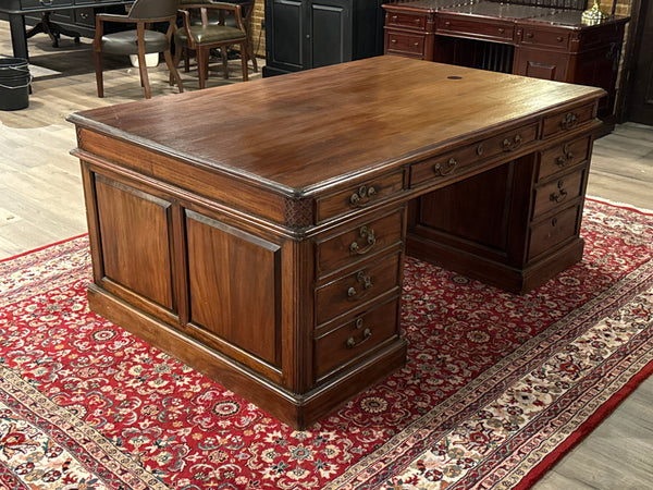 Vintage bureau, partnerdesk, klassiek Engels bureau, mahoniehout, 617