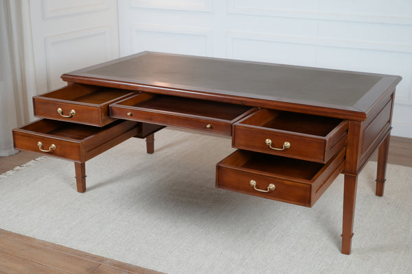 York Grande 185x95 Cedar- klassieke Engelse schrijftafel - mahoniehout -groen leer