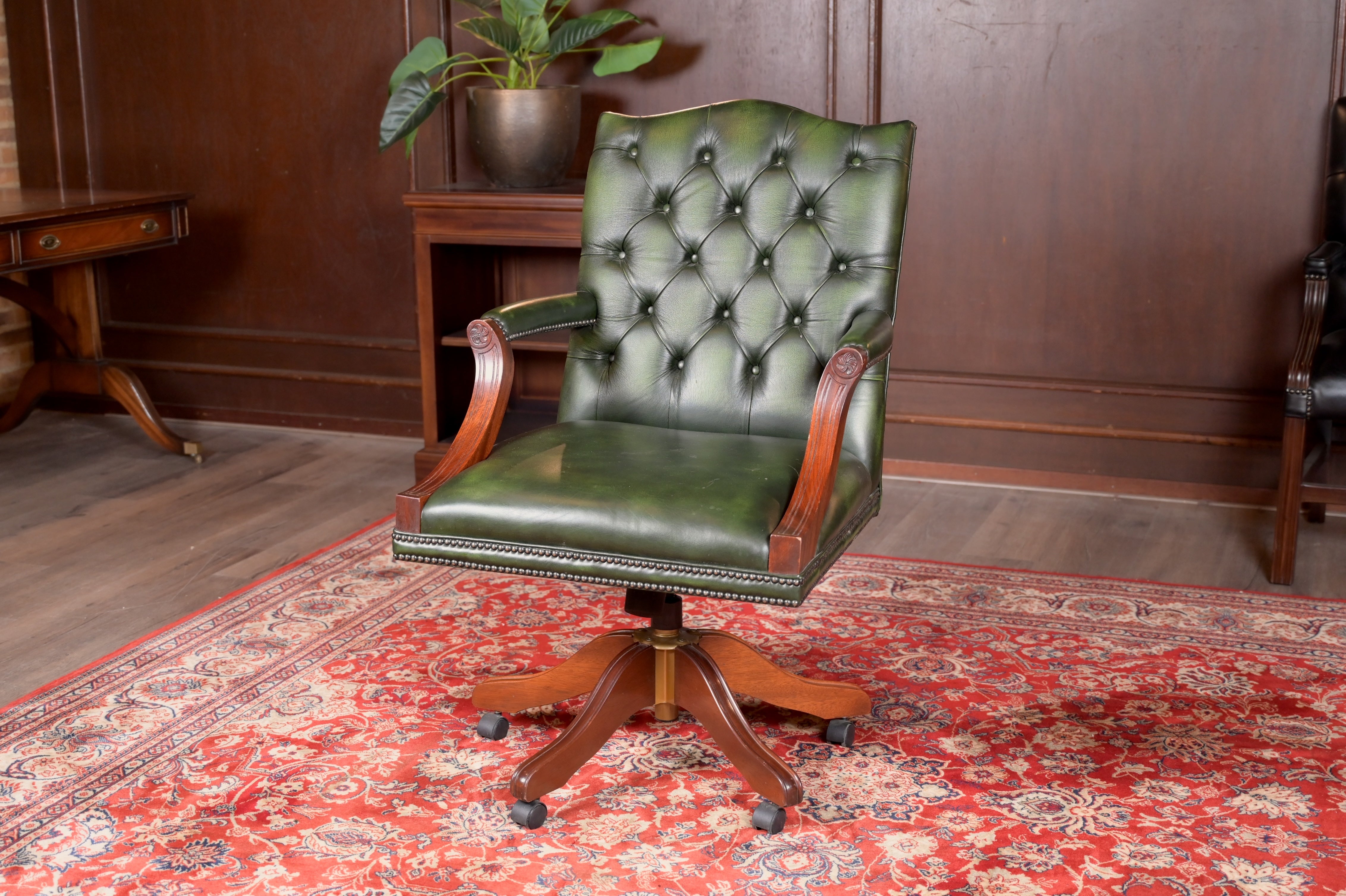 Antique Chesterfield Office Chair Green Vintage Chair 242, Green