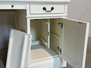 Vintage bureau, wit, klassiek Engels bureau, mahoniehout, zwart leer, 704