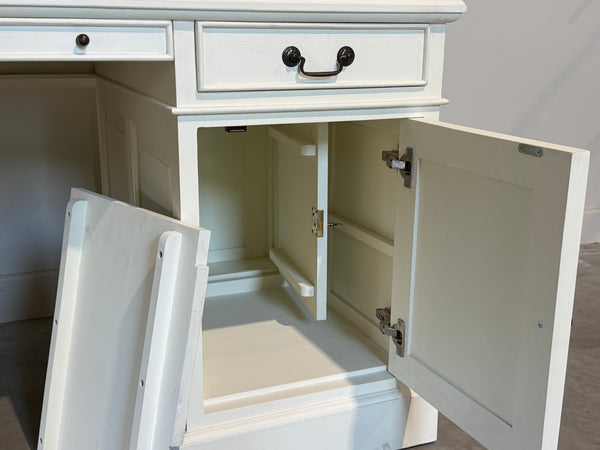 Vintage bureau, wit, klassiek Engels bureau, mahoniehout, zwart leer, 704