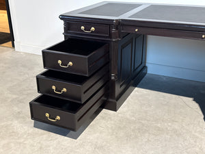 Vintage bureau, donker kers, klassiek Engels bureau, mahoniehout, zwart leer, 706