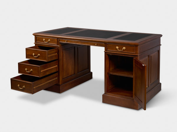 Regent 160x80 Amber, klassiek Engels bureau, massief mahoniehout