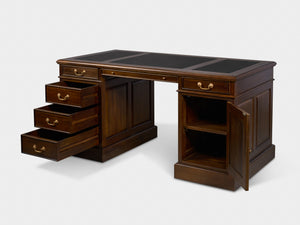Regent 160x80 Walnoot, klassiek Engels bureau, massief mahoniehout