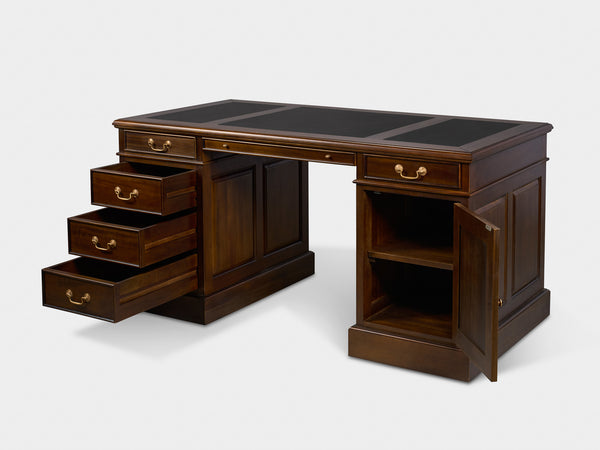 Regent 160x80 Walnoot, klassiek Engels bureau, massief mahoniehout