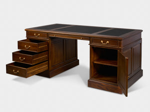 Regent 180x90 Walnoot, klassiek Engels bureau, massief mahoniehout