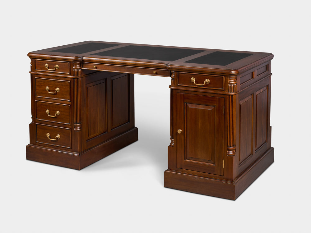 Pillar 160x80 Amber, klassiek Engels bureau, massief mahoniehout