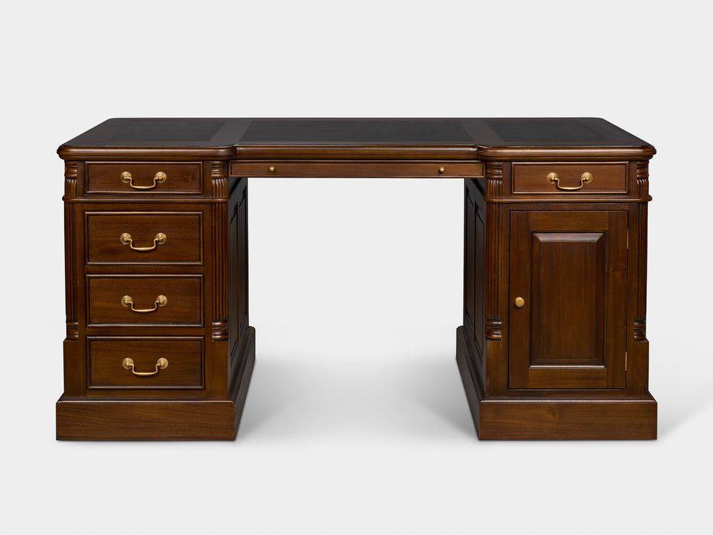 Pillar 160x80 Walnoot, klassiek Engels bureau, massief mahoniehout