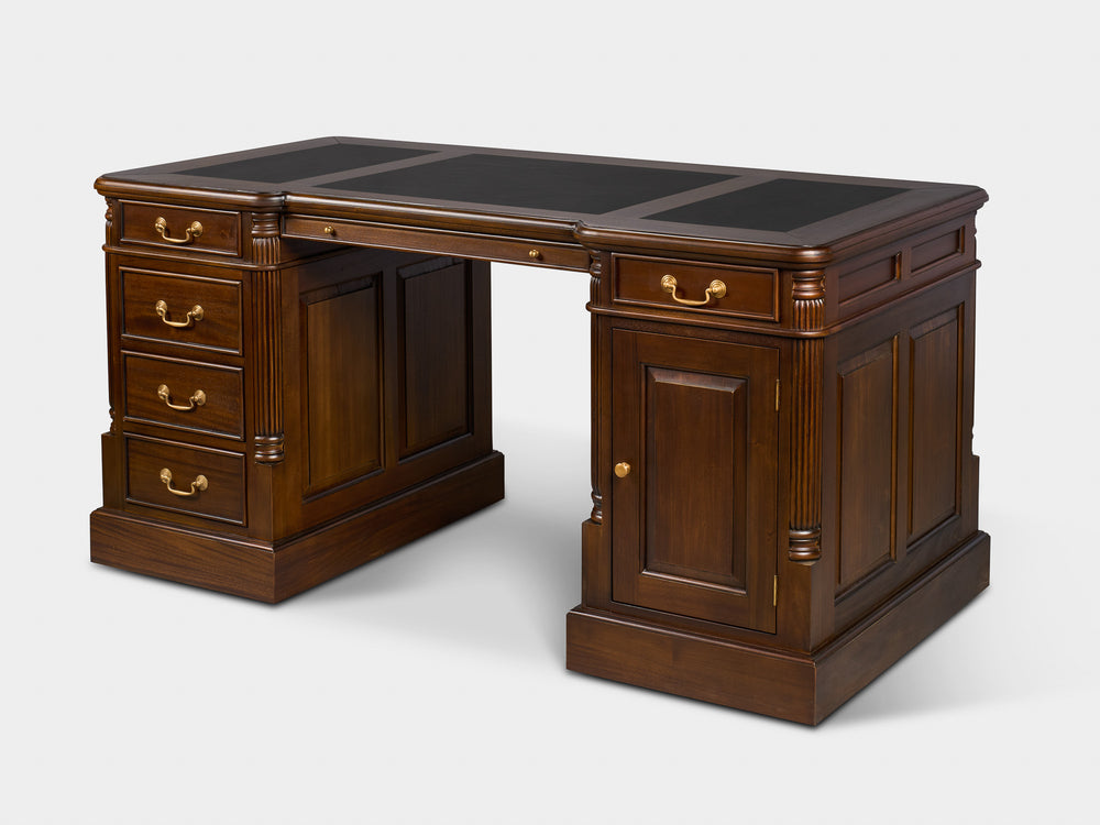 Pillar 160x80 Walnoot, klassiek Engels bureau, massief mahoniehout