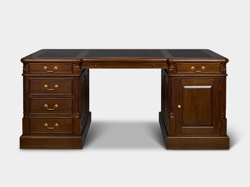Pillar 180x90 Walnoot, klassiek Engels bureau, massief mahoniehout