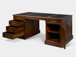 Regent 180x90 Walnoot, klassiek Engels bureau, massief mahoniehout