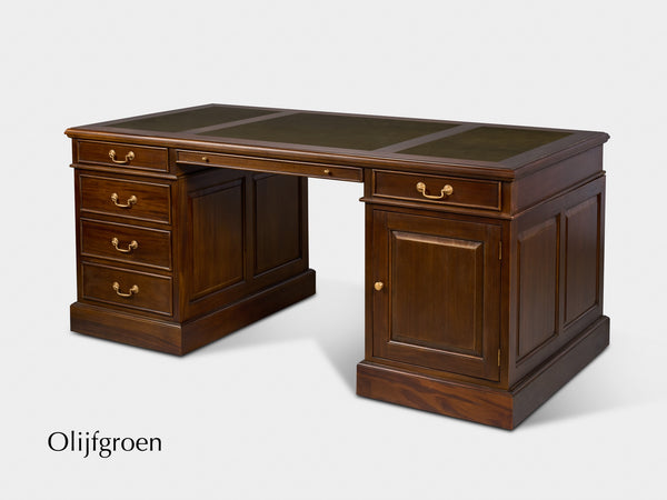 Regent 180x90 Walnoot, klassiek Engels bureau, massief mahoniehout
