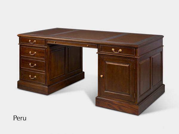 Regent 180x90 Walnoot, klassiek Engels bureau, massief mahoniehout