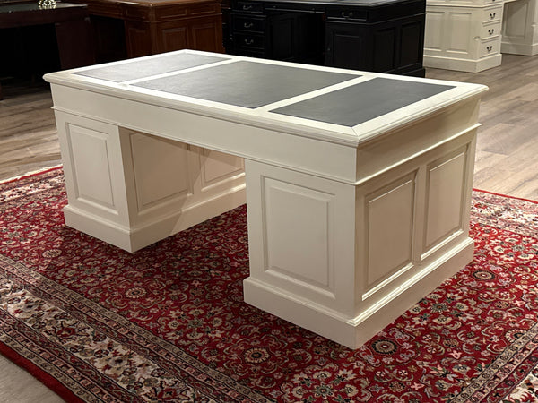 Vintage bureau, wit, klassiek Engels bureau, mahoniehout , zwart leer, 610