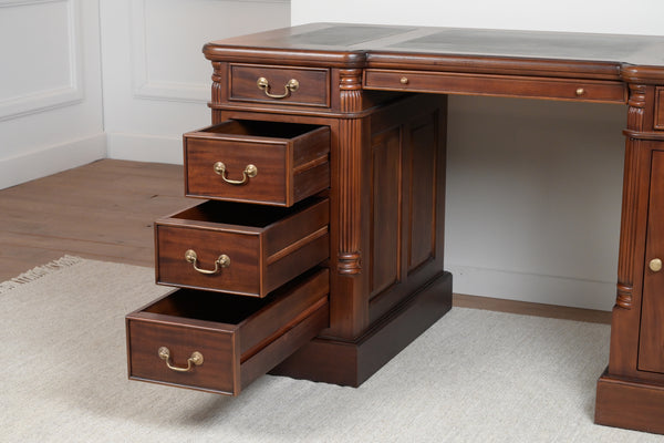 Säule 140x70 Mahagoni, klassischer englischer Schreibtisch, massives Mahagoni