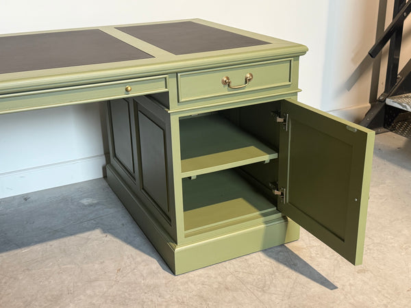 Vintage bureau, klassiek Engels bureau, mahoniehout, bruin leer, 710