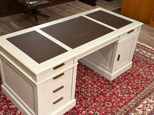 Bureau vintage, style anglais classique, chêne, cuir marron, 694
