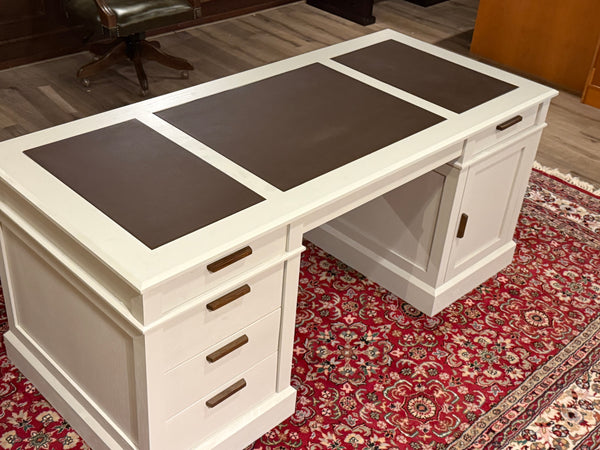 Bureau vintage, style anglais classique, chêne, cuir marron, 694