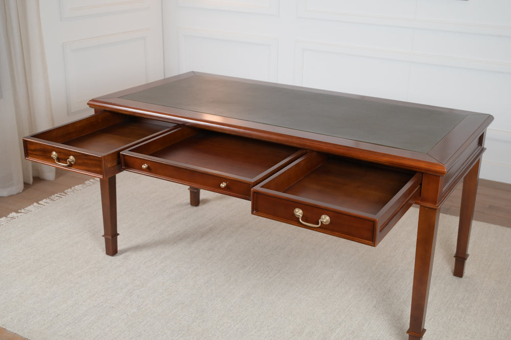 York 160x80 Cedar - bureau anglais classique - acajou - cuir vert
