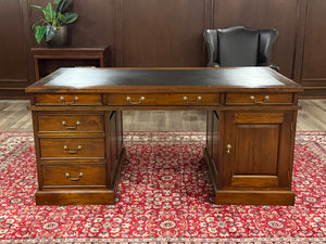 Bureau vintage, bureau anglais classique, acajou, cuir bleu marine, 646