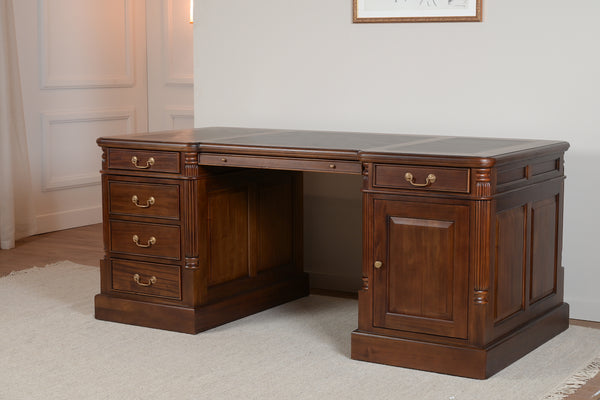 Pillar 180x90 Walnoot, klassiek Engels bureau, massief mahoniehout