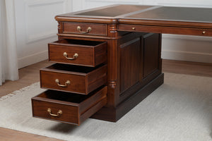 Pillar 180x120 Mahonie, partnerdesk, klassiek Engels bureau, massief mahoniehout